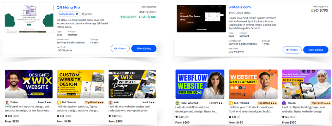 Genio App Fiverr, Freelancer, and Flippa